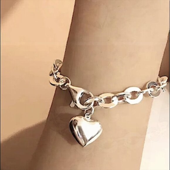 STERLING SILVER HEART CHARM BRACELET - Picture 3 of 6